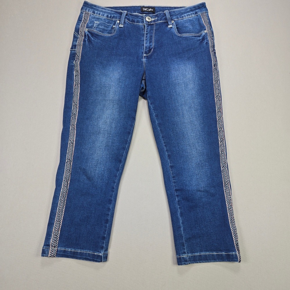 SUKO Jeans‎ Women's Blue Denim Cropped Capri Pants with Side Stripe Size 6